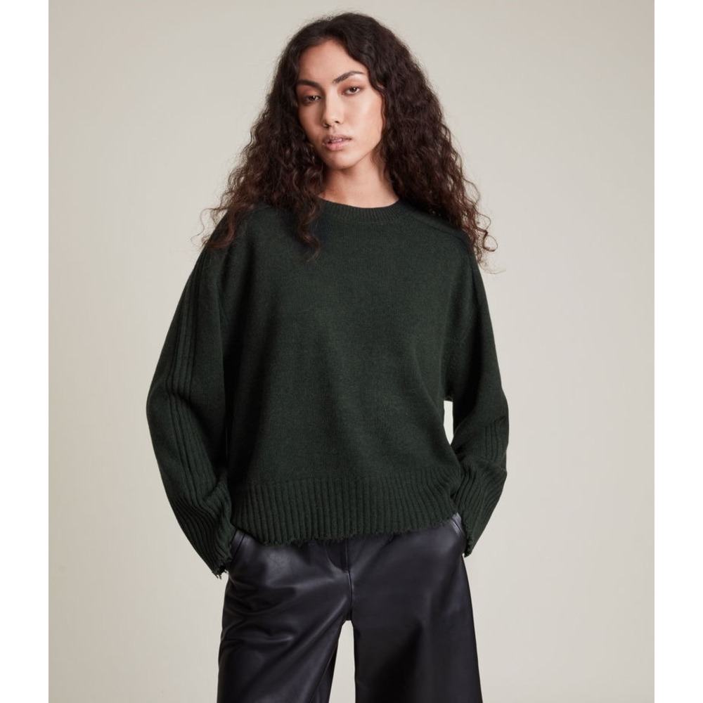 AllSaints Kiera Dark Green Cashmere Wool Blend Crew Neck Sweater 
Size S